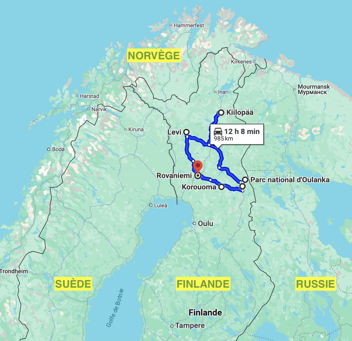 circuit en laponie finlandaise carte