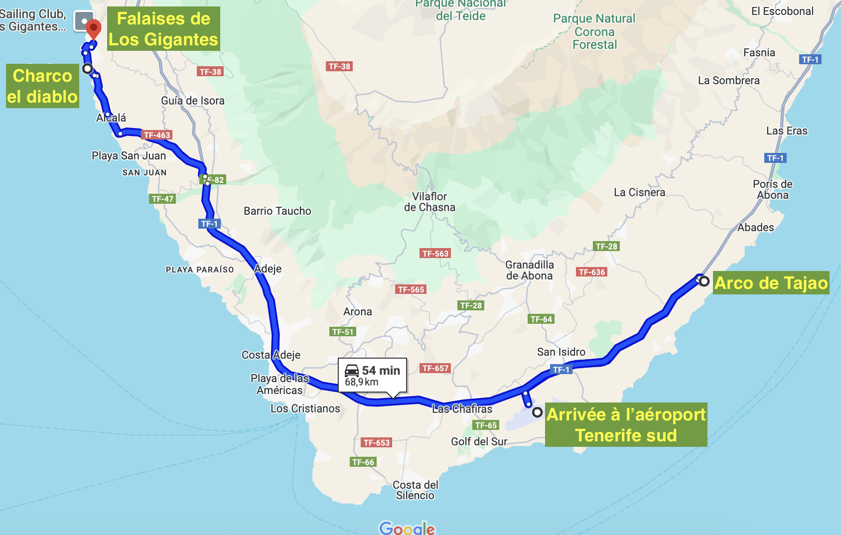 carte Tenerife sud