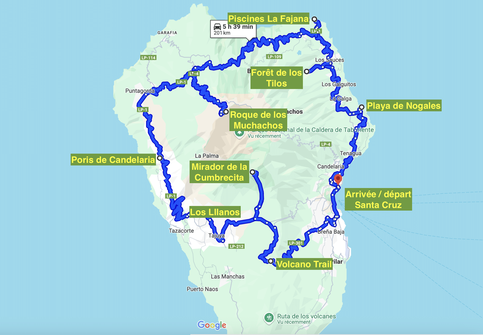 carte de La Palma aux Canaries